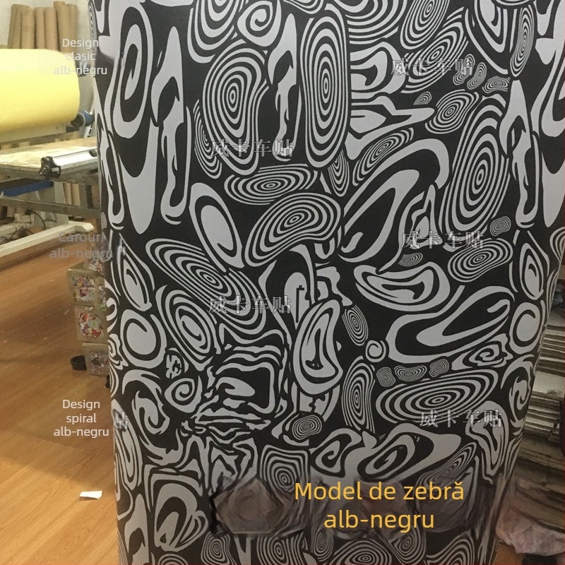 Film camuflaj auto pentru învelire, model zebra alb-negru, instalare prin lipire, material: Altul, tip: Altul