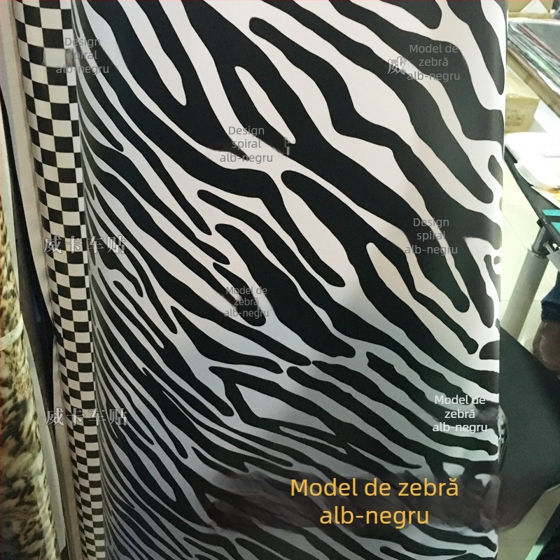 Film camuflaj auto pentru învelire, model zebra alb-negru, instalare prin lipire, material: Altul, tip: Altul