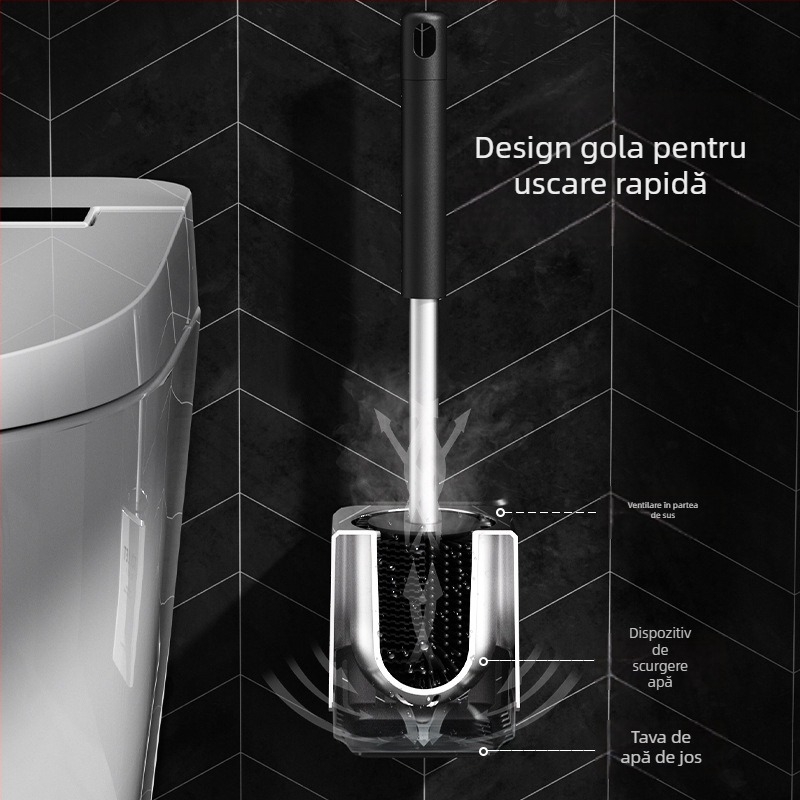 Set de perie pentru WC montat pe perete – construcție din plastic, suprafață electroplacată, încărcare 5 kg, model electroplating
