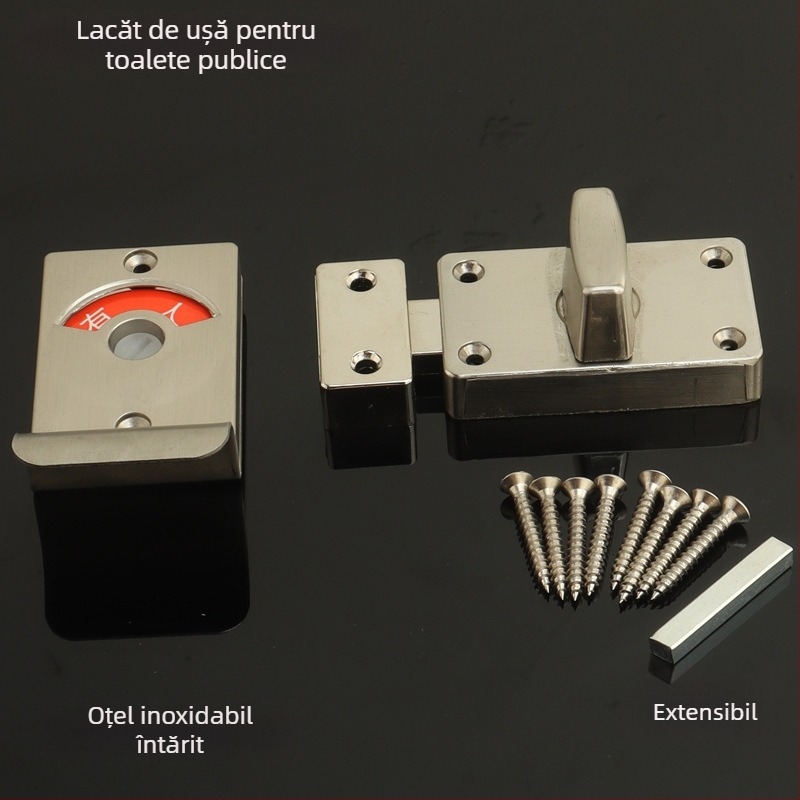 Sowegu încuietoare pentru panoul de separare la toaleta publică din oțel inoxidabil, cu indicator de utilizare, set din 2 piese, finisaj cu textură trasă pe fir