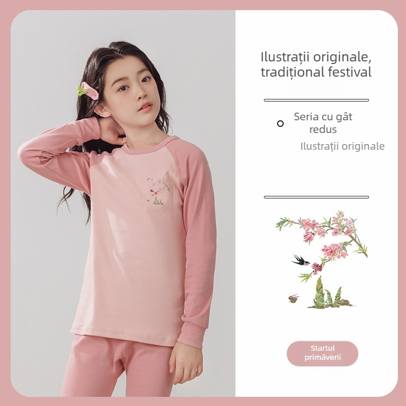 Set termic pentru copii (top și pantaloni) din 100% bumbac, țesătură subțire, finisaj moale, pentru toamnă și iarnă, pentru copii de peste 8 ani
