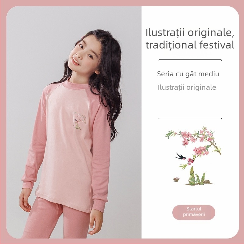 Set termic pentru copii (top și pantaloni) din 100% bumbac, țesătură subțire, finisaj moale, pentru toamnă și iarnă, pentru copii de peste 8 ani