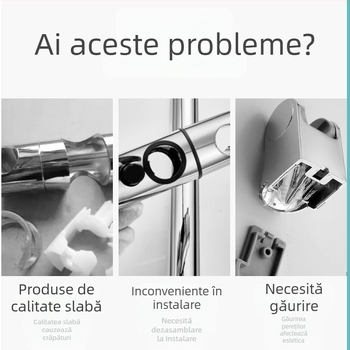 Suport pentru duș cu tijă reglabilă în formă de L, din plastic, montaj fără găuri, pentru duș integrat