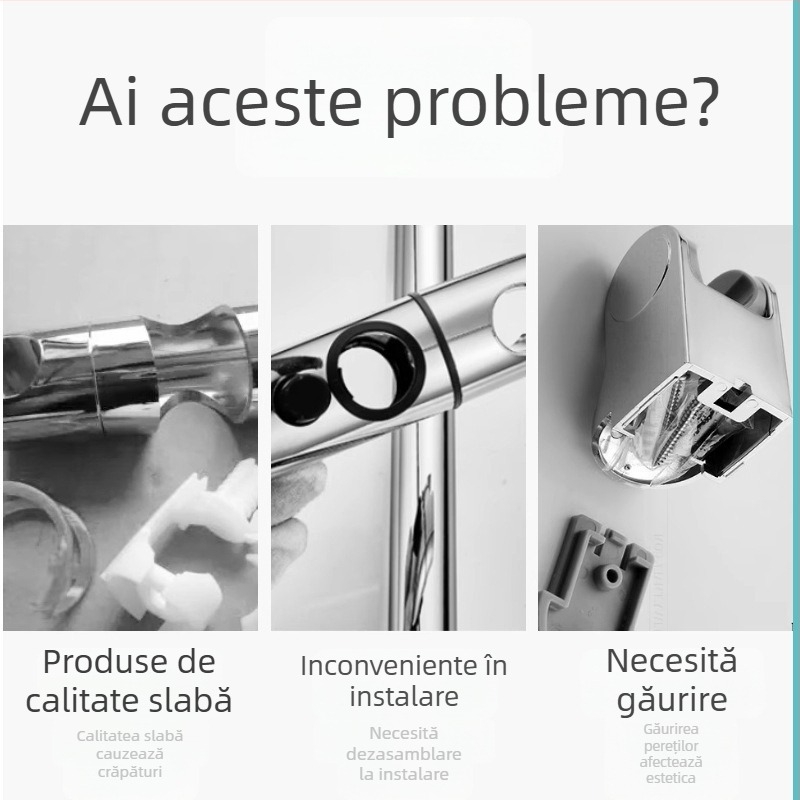 Suport pentru duș cu tijă reglabilă în formă de L, din plastic, montaj fără găuri, pentru duș integrat