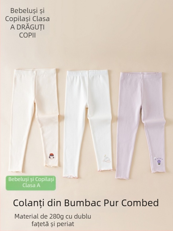 Colanți din bumbac pentru fetițe, stil coreean, talie medie, 95% bumbac, vârste 3–8 ani