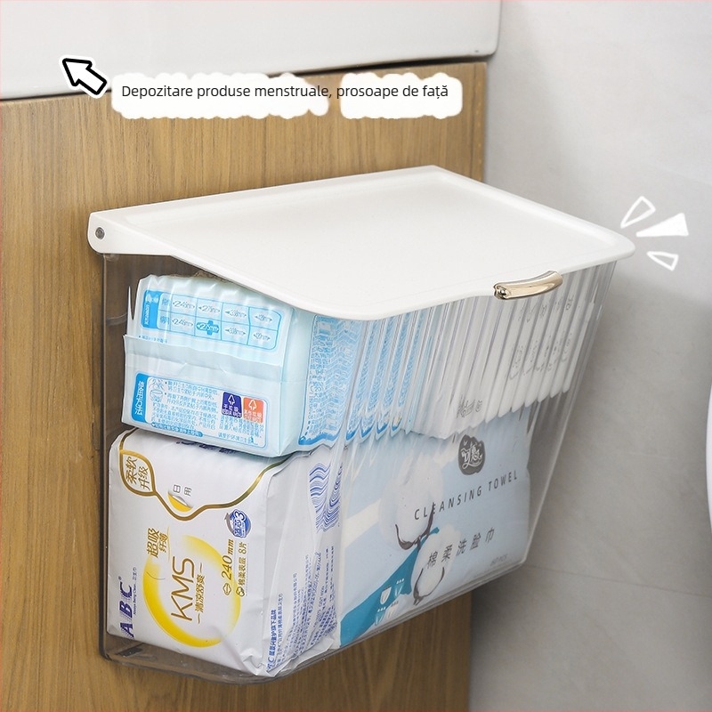 Box de depozitare montat pe perete pentru baie, din plastic, 18 L, multifuncțional, stil modern