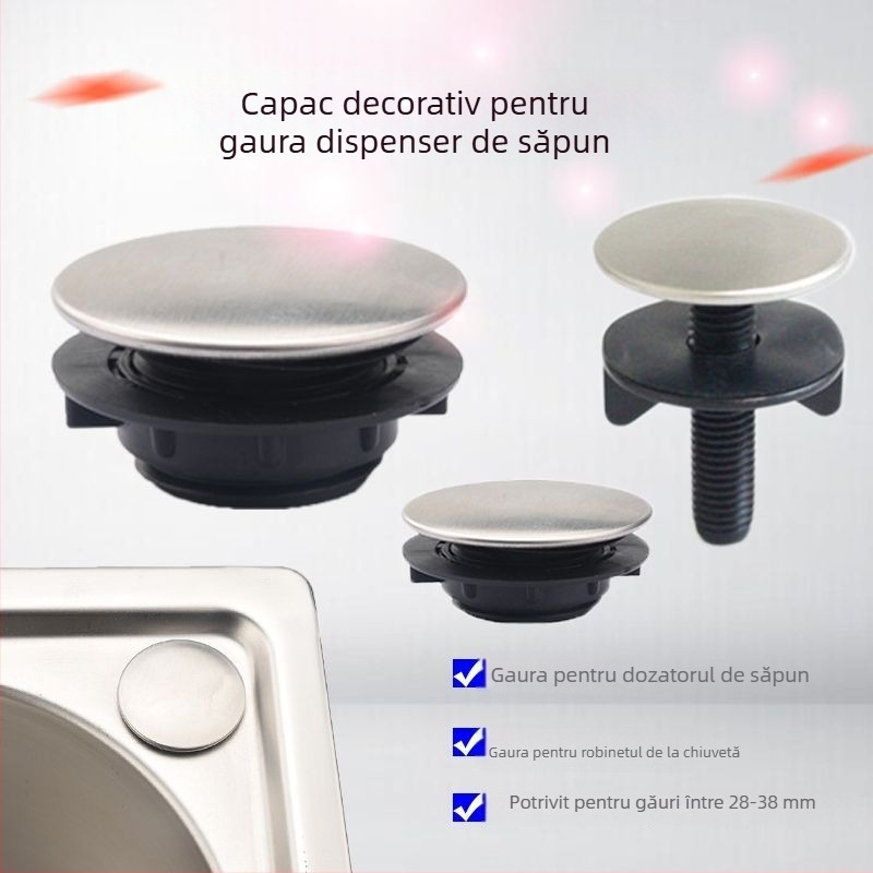 Capac decorativ pentru gaura chiuvetei din oțel inoxidabil și plastic, brand Qingduo, stil Nou Chinezesc