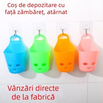 Coș suspendat din plastic cu design zâmbitor – montaj pe perete, organizator de birou