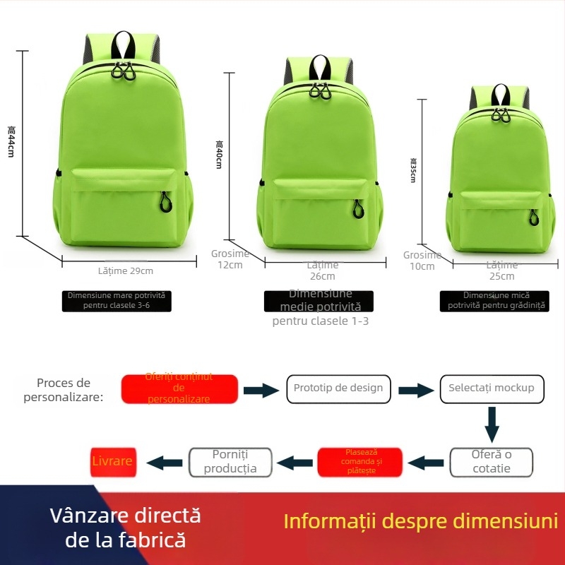 Geantă de școală pentru copii din pânză Oxford, cu logo personalizat, impermeabilă și rezistentă la uzură, bretele curbate pentru reducerea încărcăturii, pentru învățământ primar
