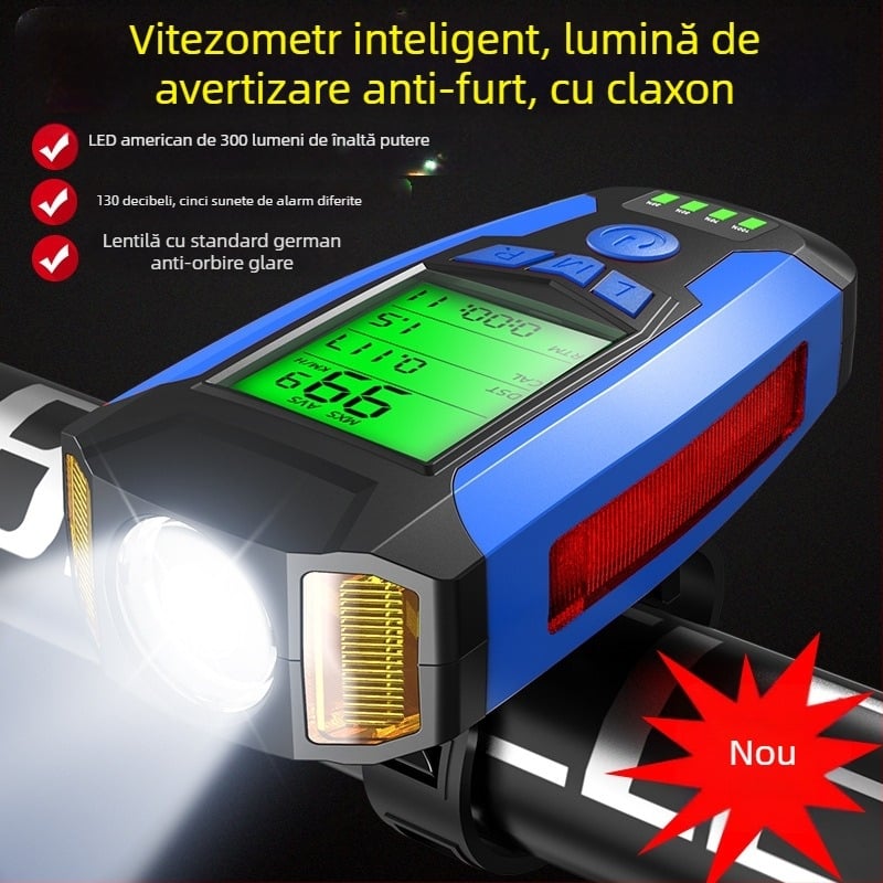 Vitezometru pentru bicicletă cu afișaj cablat, sonerie și far frontal; afișaj fără fir; echipament multifuncțional. Marca: Hissuke; Personalizare: Da; Import: Nu.