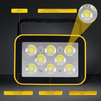 Lampa de lucru LED Cob, reîncărcabilă 2000mAh, 350 lm+, magnetică, multifuncțională cu Power Bank pentru iluminare de urgență și exterior