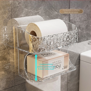 Cutie de depozitare pentru baie, montată pe perete — pătrată, din plastic, stil modern minimalist, pentru hârtie igienică, șervețele umede, absorbante igienice și telefon