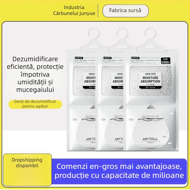 Bamboo rhyme Pungă desicantă cu clorură de calciu, 200 g, suspensie prin cârlig, dezumidificator pentru uz casnic
