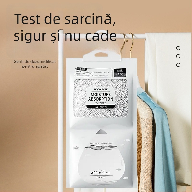 Bamboo rhyme Pungă desicantă cu clorură de calciu, 200 g, suspensie prin cârlig, dezumidificator pentru uz casnic