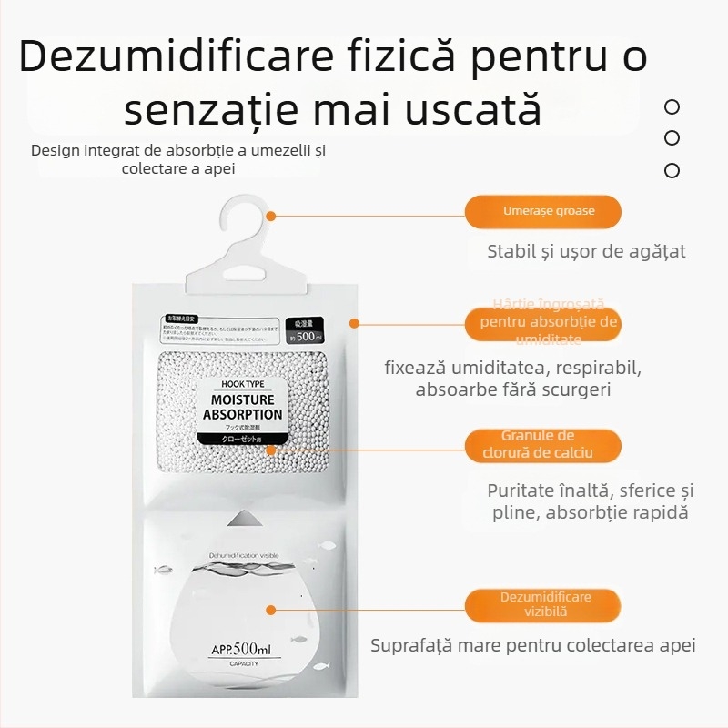 Bamboo rhyme Pungă desicantă cu clorură de calciu, 200 g, suspensie prin cârlig, dezumidificator pentru uz casnic