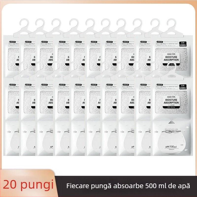 Bamboo rhyme Pungă desicantă cu clorură de calciu, 200 g, suspensie prin cârlig, dezumidificator pentru uz casnic