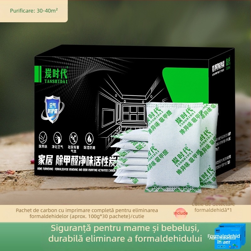 Sac de cărbune din bambus pentru îndepărtarea formaldehidelor și absorbția umezelii, 100 g per pungă, pentru încăperi, opțiuni de ambalare 10/15/20/30/50