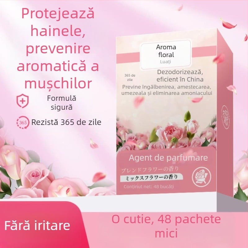 Desicant pentru garderobă cu aromă de trandafir și camfor, 200 buc, perle absorbante de umezeală
