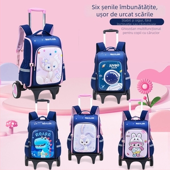 Rucsac școlar cu roți 3D pentru învățământul primar, material Oxford, capacitate mare, roți cu direcție unică, reducere a greutății, reflexie nocturnă