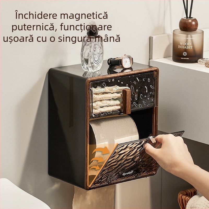 Cutie de depozitare pentru hârtie igienică, montată pe perete, suport pentru hârtie, rezistentă la apă, multipurpose, model ZJH230912, plastic