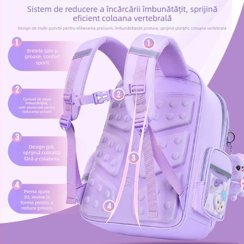 Rucsac pentru fete, pentru școala primară, țesătură Oxford, clasele 1–2, bretele curbate, impermeabil, stil urban simplu