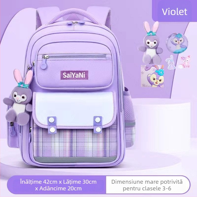 Rucsac pentru fete, pentru școala primară, țesătură Oxford, clasele 1–2, bretele curbate, impermeabil, stil urban simplu