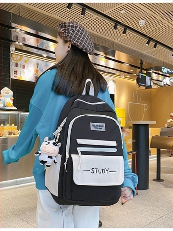 Rucsac școlar Mu Ziling, capacitate mare 36–55 L, din canvas, impermeabil, compatibil cu laptop de 15 inch, curele cu pernă de aer