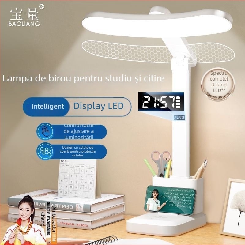 Lampă de birou LED cu spectru complet, curbată, protecție pentru ochi, pliabilă, baterie litiu încorporată