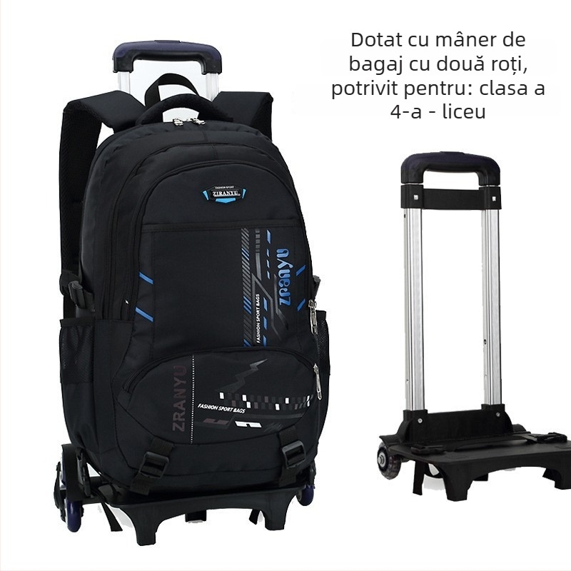 Geantă școlară din Oxford, cu șase roți de tras, model geometric, căptușeală poliester, potrivită pentru elevii din învățământul primar