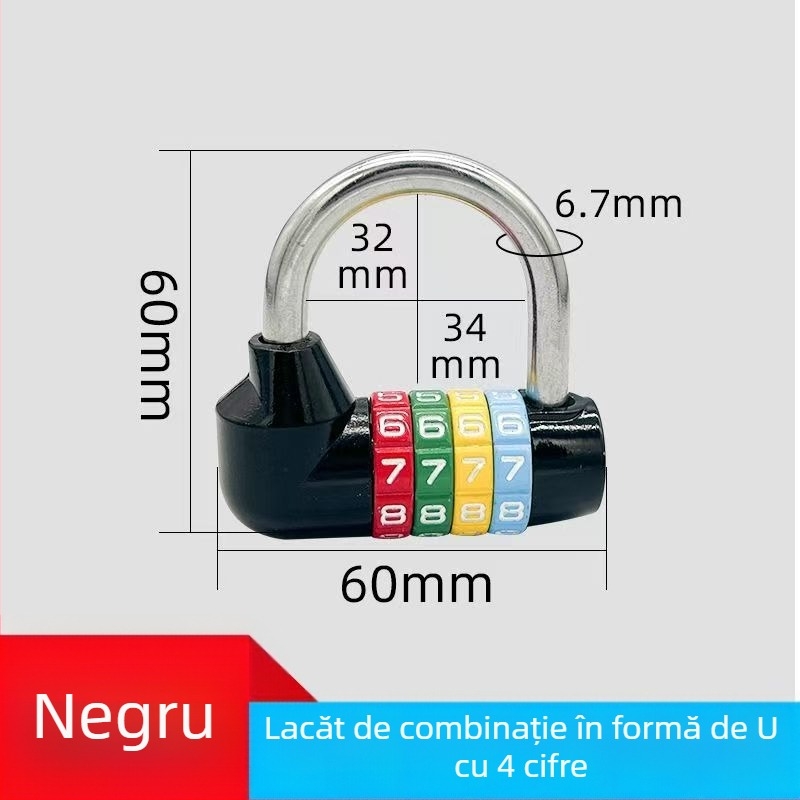 Lacăt în formă de U cu cod, seria 206 complet metalică, din oțel inoxidabil și aliaj, 250 g, pentru biciclete și dulapuri