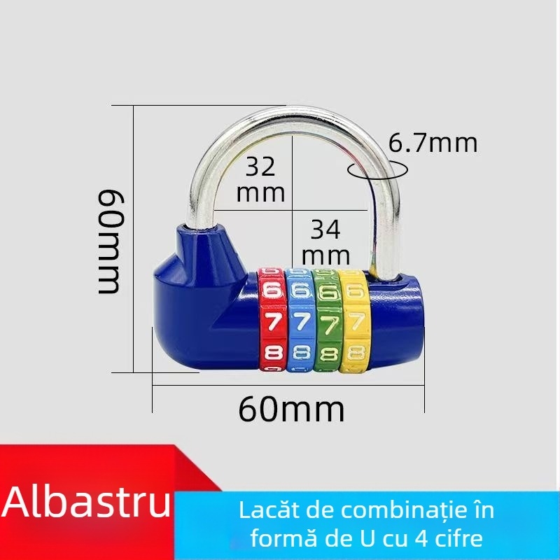 Lacăt în formă de U cu cod, seria 206 complet metalică, din oțel inoxidabil și aliaj, 250 g, pentru biciclete și dulapuri