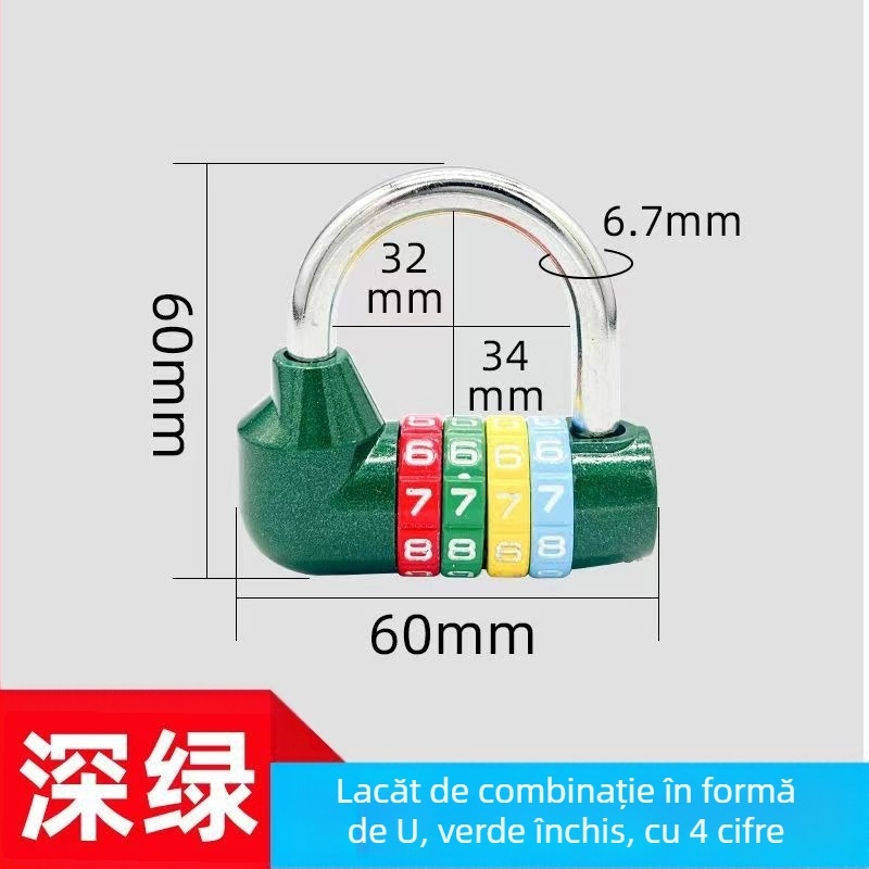 Lacăt în formă de U cu cod, seria 206 complet metalică, din oțel inoxidabil și aliaj, 250 g, pentru biciclete și dulapuri