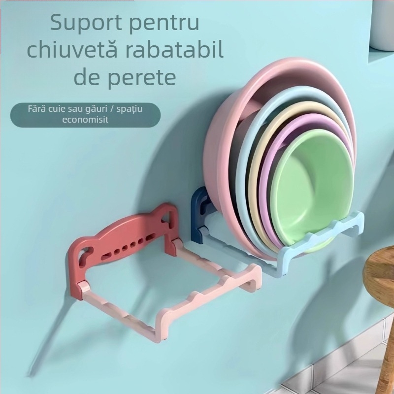 Raft pliabil pentru chiuvetă, din plastic, montat pe perete fără găuri, cu drenaj
