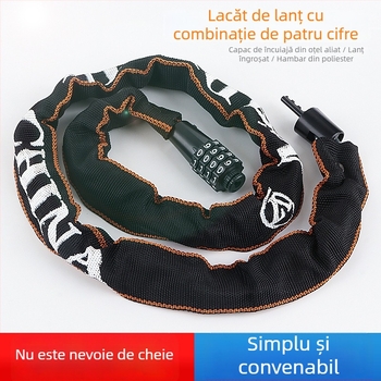 Lacăt cu lanț pentru bicicletă, cod de 4 cifre, portabil, din oțel aliat, 450 g