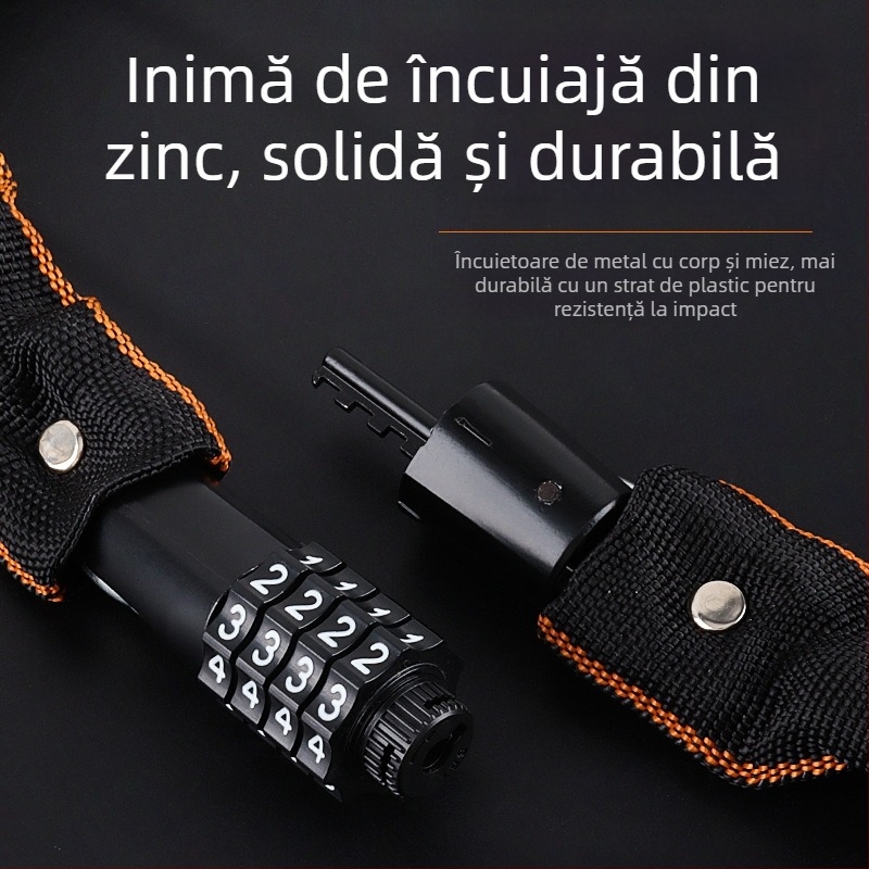 Lacăt cu lanț pentru bicicletă, cod de 4 cifre, portabil, din oțel aliat, 450 g