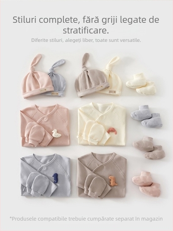 Set pentru nou-născuți, unisex, din bumbac 100%, cu pălărie, mănuși și șosete – țesătură moale