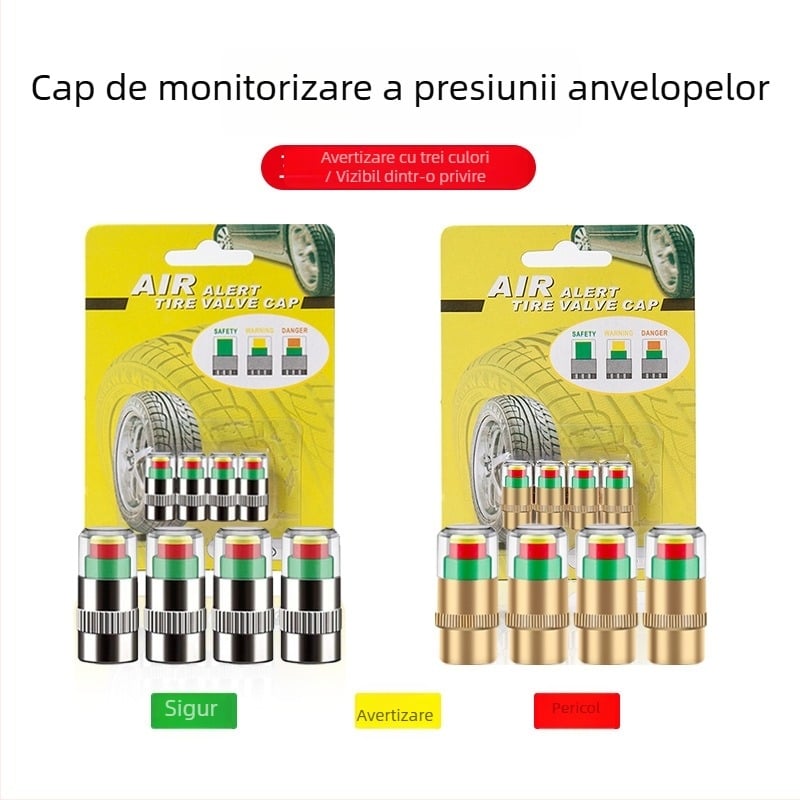 Cap de avertizare a presiunii pneurilor – set 4 buc., 2,4 BAR nucleu de cupru, material: nucleu plastic + cupru, monitorizare presiune pneuri auto
