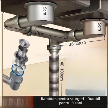 Accesorii pentru conducte de drenaj din bucătărie — economisire spațiu, set complet universal pentru chiuvete cu un bazin sau două; Stil: Simplitate modernă; Material: Alt; Brand: Alt; Certificare: Nicio
