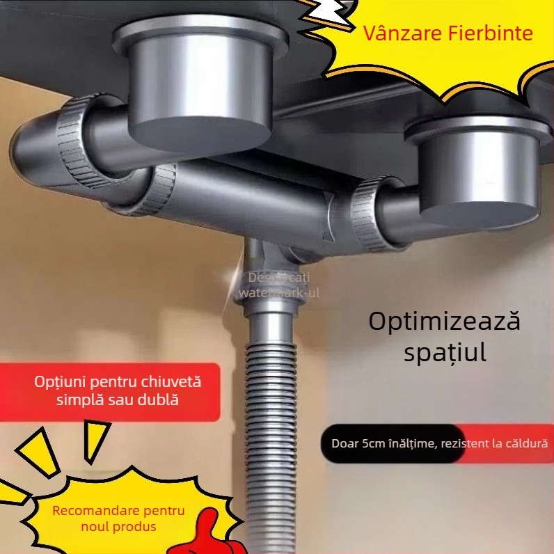 Accesorii pentru conducte de drenaj din bucătărie — economisire spațiu, set complet universal pentru chiuvete cu un bazin sau două; Stil: Simplitate modernă; Material: Alt; Brand: Alt; Certificare: Nicio
