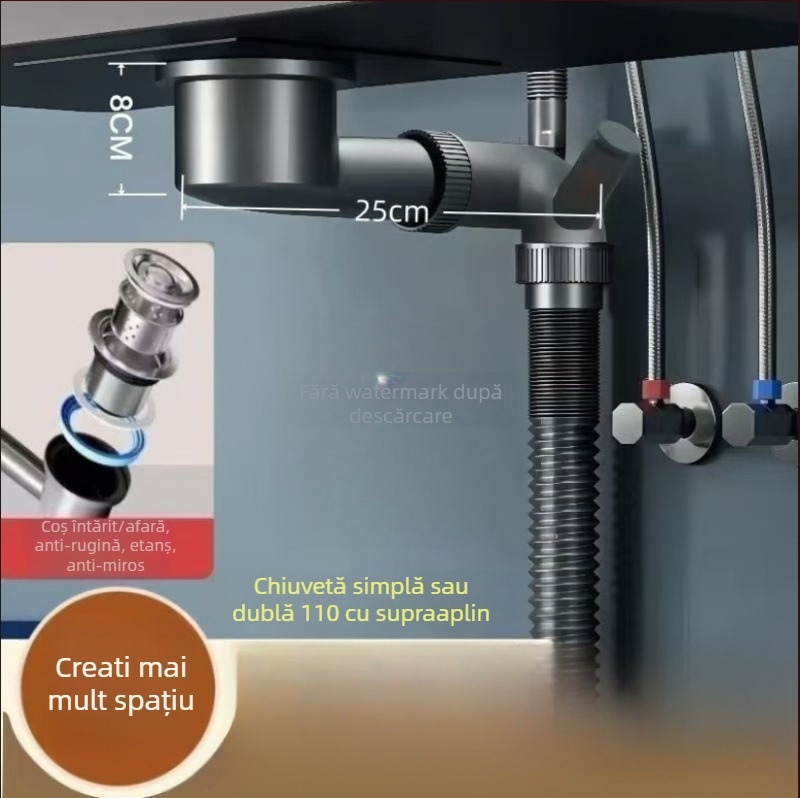Accesorii pentru conducte de drenaj din bucătărie — economisire spațiu, set complet universal pentru chiuvete cu un bazin sau două; Stil: Simplitate modernă; Material: Alt; Brand: Alt; Certificare: Nicio