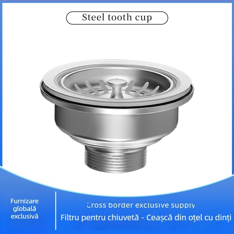 Drenaj pentru chiuvetă din oțel inoxidabil, dublu strat, tragere, stil britanic — model Steel Head; marcă Oshunnuo; material: oțel inoxidabil; formă: drenaj britanic; tip: tragere