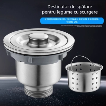 Ansamblu de scurgere pentru chiuveta de bucătărie din oțel inoxidabil, formă P, tip capac, stil modern minimalist