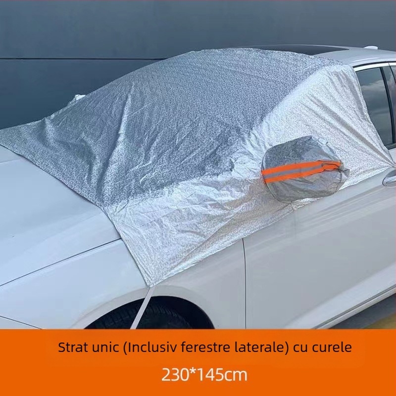 Acoperire pentru parbrizul mașinii, pentru zăpadă, Anti-Frost/Anti-Îngheț, folie de aluminiu, potrivire universală, montaj cu curea
