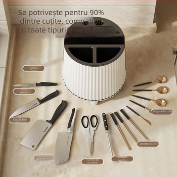 Suport rotativ pentru cuțite și depozitare în bucătărie — organizator de masă multifuncțional (Material: plastic; Origine: Zhejiang; Lansat în 2023)