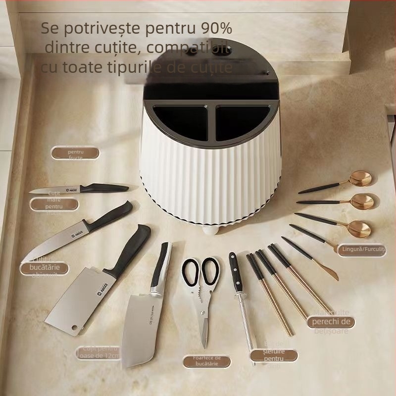 Suport rotativ pentru cuțite și depozitare în bucătărie — organizator de masă multifuncțional (Material: plastic; Origine: Zhejiang; Lansat în 2023)