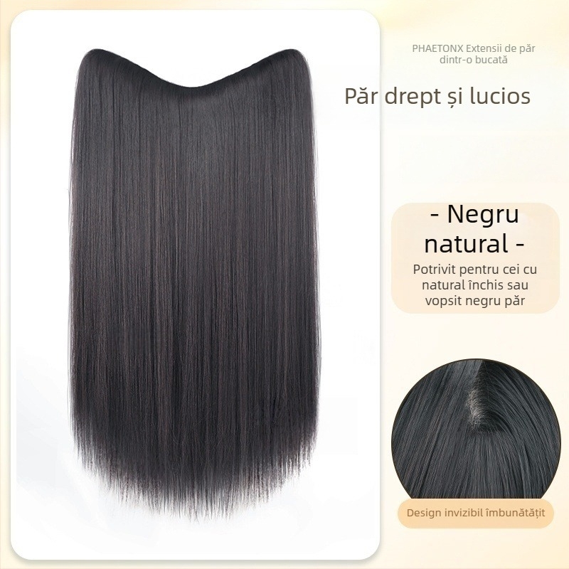 Extensii clipate în formă de V, într-o singură bucată, pentru păr lung drept, volum pufos, fir rezistent la temperaturi, model B1125, margine invizibilă