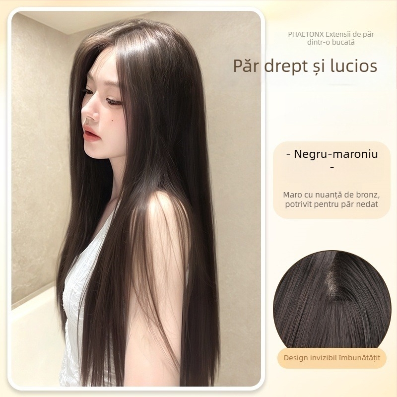 Extensii clipate în formă de V, într-o singură bucată, pentru păr lung drept, volum pufos, fir rezistent la temperaturi, model B1125, margine invizibilă