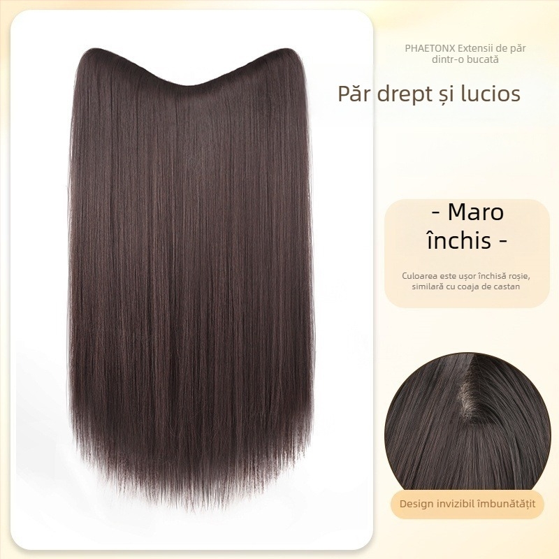 Extensii clipate în formă de V, într-o singură bucată, pentru păr lung drept, volum pufos, fir rezistent la temperaturi, model B1125, margine invizibilă