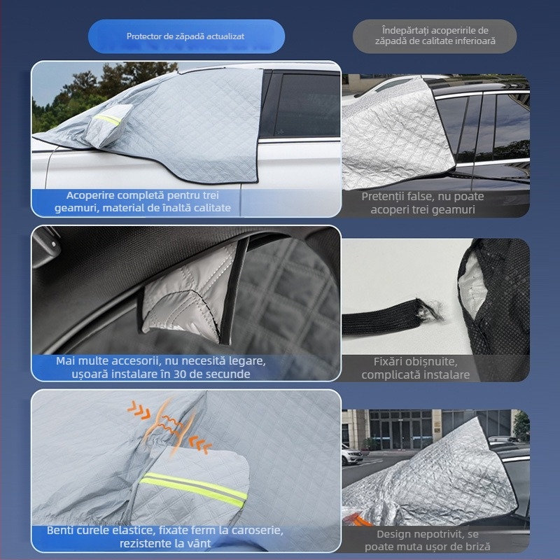 Husă de zăpadă pentru parbrizul frontal al mașinii - Material PE, instalare încorporată, potrivire universală, husă de iarnă