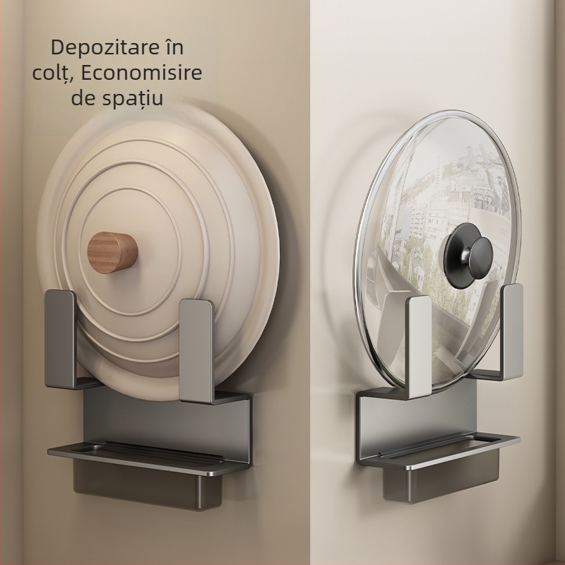 Raft de bucătărie montat pe perete pentru capace și tocătoare, fără găuri, oțel carbon, Multifuncțional, pentru montaj pe perete